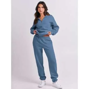 ANRABESS Women 2 Piece Outfits Sweatsuit Oversized Half Zip Sweatshirt Jogger Sweatpants Tracksuit Lounge Set 2024 Clothes X-Large
