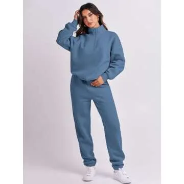 ANRABESS Women 2 Piece Outfits Sweatsuit Oversized Half Zip Sweatshirt Jogger Sweatpants Tracksuit Lounge Set 2024 Clothes X-Large