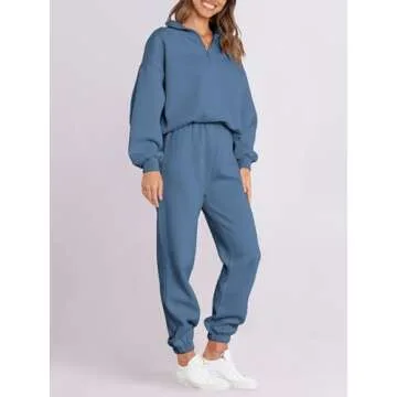 ANRABESS Women 2 Piece Outfits Sweatsuit Oversized Half Zip Sweatshirt Jogger Sweatpants Tracksuit Lounge Set 2024 Clothes X-Large
