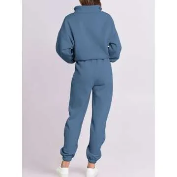 ANRABESS Women 2 Piece Outfits Sweatsuit Oversized Half Zip Sweatshirt Jogger Sweatpants Tracksuit Lounge Set 2024 Clothes X-Large