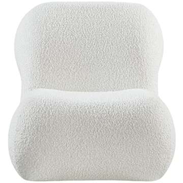 Meridian Furniture 589Cream Quadra Collection Modern | Contemporary Boucle Fabric Upholstered Accent Chair with Brushed Brass Cube, 30" W x 41.5" D x 28" H, Cream