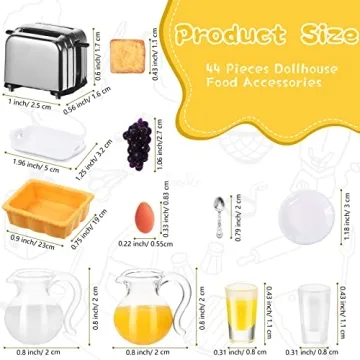 44 Piece Miniature Breakfast Set for Dollhouse Play