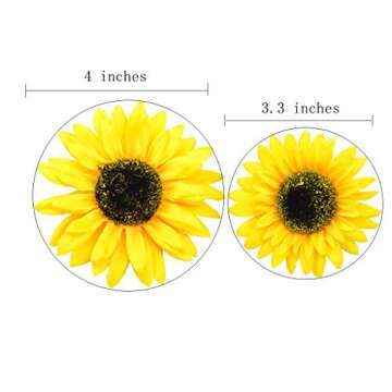 DerBlue 28pcs Artificial Sunflower Heads,4 inch and 3.3 inch Fake Yellow-Sunflower Head Silk Sunflow...