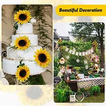 DerBlue 28pcs Artificial Sunflower Heads,4 inch and 3.3 inch Fake Yellow-Sunflower Head Silk Sunflower Fabric Artificial Flowers for Baby Shower Wedding Decoration Bridal Bouquet DIY Handicrafts