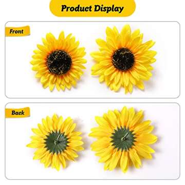 DerBlue 28pcs Artificial Sunflower Heads,4 inch and 3.3 inch Fake Yellow-Sunflower Head Silk Sunflower Fabric Artificial Flowers for Baby Shower Wedding Decoration Bridal Bouquet DIY Handicrafts