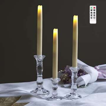3Pack Glass Candle Stick Holders - Clear Crystal Taper Candles Holder– Table Centerpieces for Buri...