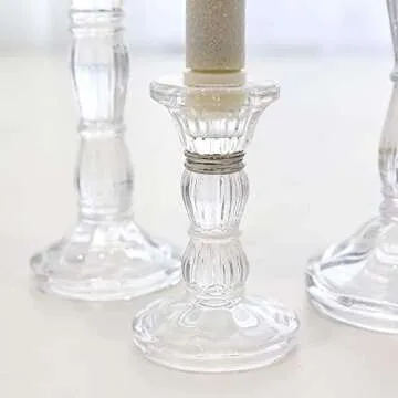 3Pack Glass Candle Stick Holders - Clear Crystal Taper Candles Holder– Table Centerpieces for Buring Candles, Led Taper Candle,Party and Wedding Decoration(4,6,8inches Tall)