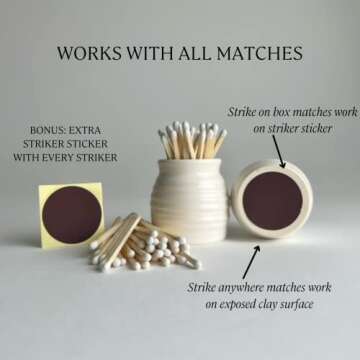Match Striker Handmade 2.25" x 2.25" White or Black Pottery Matches holder home decor decorative can...