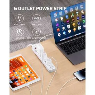 DEWENWILS 6-Outlet Power Strip Surge Protector with 10FT Cord and Wall Mount