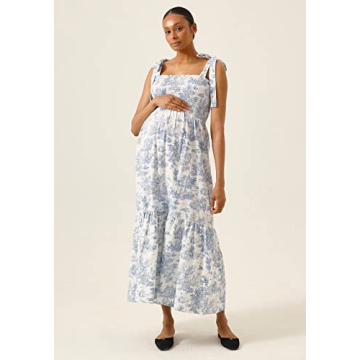 Elegant Linen Cotton Nursing Dress for Expecting Moms