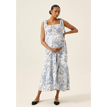 Elegant Linen Cotton Nursing Dress for Expecting Moms