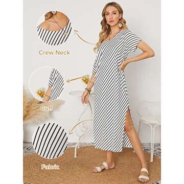Kidsform Women Maxi Dress Striped Irregular Long Dresses Casual Loose Kaftan Round Neck Sundress B-Stripe S