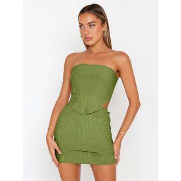 LILLUSORY Women's Two Piece Skirt Set Sexy Summer Vacation Outfits Matching Night Out Crop Tops and ...