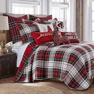 Levtex Home - Spencer Plaid Quilt - King - Christmas Tartan Plaid - Red, Green, White, Blue, Gold - ...