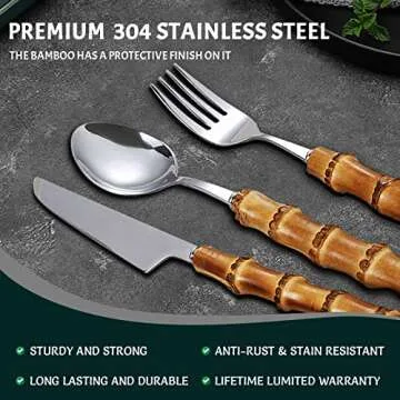 RIS LAN 60 Pieces Bamboo Cutlery Set for 12 People