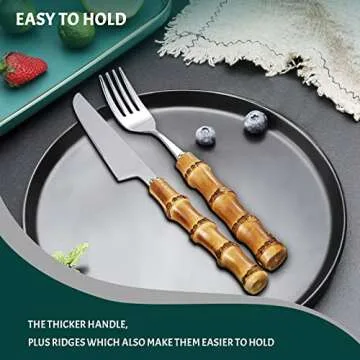 RIS LAN 60 Pieces Bamboo Cutlery Set for 12 People