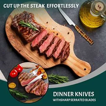 RIS LAN 60 Pieces Bamboo Cutlery Set for 12 People