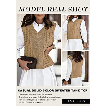 EVALESS Plus Size Yellow Sweater Vest V Neck Sleeveless Large