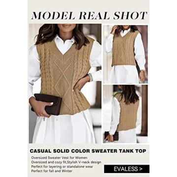 EVALESS Plus Size Yellow Sweater Vest V Neck Sleeveless Large