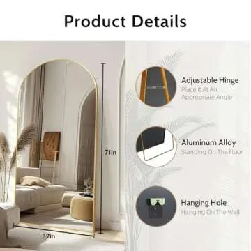 Beauty4U 71" x 32" Arch Full Length Mirror Gold, Free Standing Leaning Mirror Hanging Mounted Mirror...