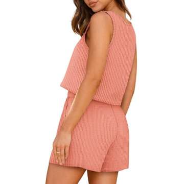 XIEERDUO Women Summer Tank Tops Waffle Knit Lounge Set