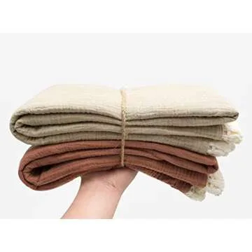 CHUNGEL Cotton Muslin Baby Blanket with Tassel，Large 47" x 47" Boho Muslin Swaddle Blanket with Fringe, Nursery Decor Throw or Nursing Fringed Blankets (Color B)