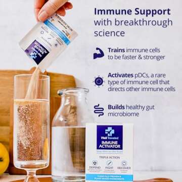 Well Traveled Immune Activator, Natural Drink Mix for Immune Support & Gut Health, Prebiotics, Postb...