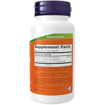 NOW Foods Supplements, Holy Basil Extract 500 mg (Holy Basil is a Sacred Plant in Ayurveda), 90 Veg Capsules