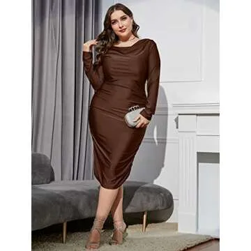 Floerns Stylish Plus Size Midi Dress with Cowl Neck