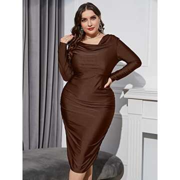 Floerns Stylish Plus Size Midi Dress with Cowl Neck