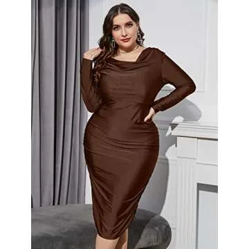 Floerns Stylish Plus Size Midi Dress with Cowl Neck