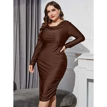 Floerns Stylish Plus Size Midi Dress with Cowl Neck