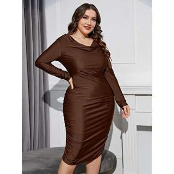 Floerns Stylish Plus Size Midi Dress with Cowl Neck