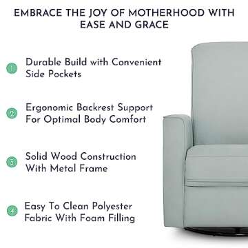 Evolur Raleigh Glider in Light Blue - Stylish & Comfortable Rocking Chair