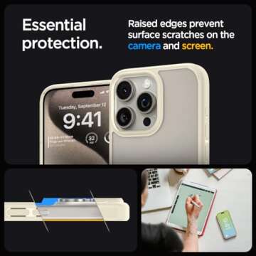 Spigen Ultra Hybrid Designed for iPhone 15 Pro Max Case (2023) [Anti-Yellowing], [Military-Grade Protection] - Mute Beige