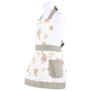 NEOVIVA Cooking Apron with Pockets for Toddler Girls, Stylish Kids Apron for Easy Bake Oven Accessories, Style Diana, Floral Nitong Roses