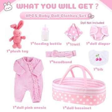 BABESIDE 8 Pcs Reborn Baby Doll Clothes with Bassinet for 17-22 Inch Baby Dolls, Baby Doll Accessori...