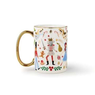 RIFLE PAPER CO. Nutcracker Porcelain Mug for Festive Occasions and Gatherings with Holiday-Themed De...