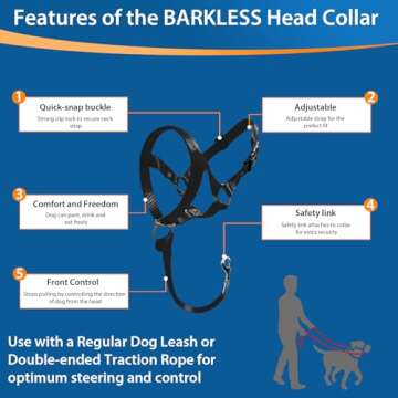 BARKLESS Soft Dog Head Collar, No Pull Training Tool for Medium Large Dogs on Walks, Gentle Halter for Heavy Pullers, Includes A Training Guide