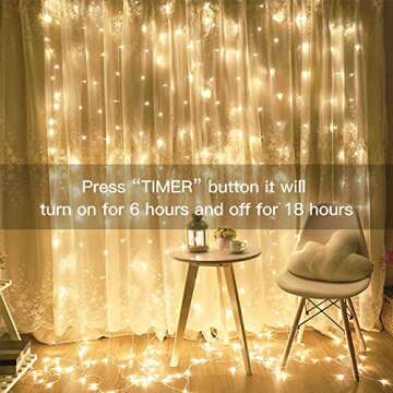 YEOLEH String Lights Curtain USB or Battery Powered,Bedroom Fairy Curtain Lights for Wedding Wall Bedroom Halloween Christmas Decorations with Timer (Warm White,7.9Ft x 5.9Ft)