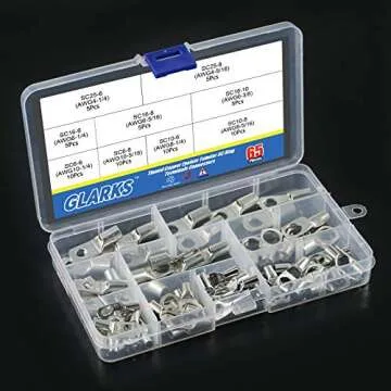 Glarks 65Pcs Assorted Heavy Duty Wire Lugs Battery Cable Tinned Copper Eyelets Tubular SC Ring Terminals Connectors with Spy Hole Assortment Kit