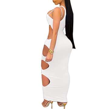 SHESEEWORLD Women's Sexy One Shoulder Sleeveless Side Cutout Hole Bodycon Dresses Summer Long Club Dress White