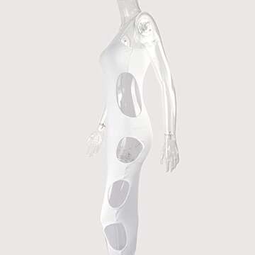 SHESEEWORLD Women's Sexy One Shoulder Sleeveless Side Cutout Hole Bodycon Dresses Summer Long Club Dress White