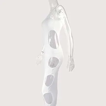 SHESEEWORLD Women's Sexy One Shoulder Sleeveless Side Cutout Hole Bodycon Dresses Summer Long Club Dress White