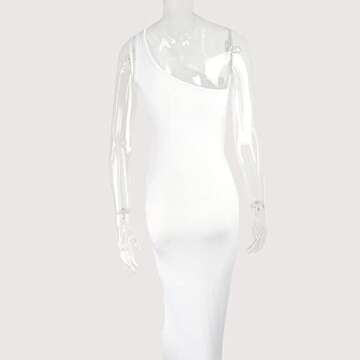 SHESEEWORLD Women's Sexy One Shoulder Sleeveless Side Cutout Hole Bodycon Dresses Summer Long Club Dress White