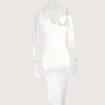 SHESEEWORLD Women's Sexy One Shoulder Sleeveless Side Cutout Hole Bodycon Dresses Summer Long Club Dress White