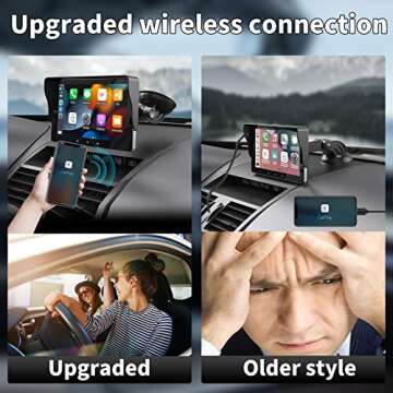Wireless Apple Carplay Screen for Car, 7" Portable Apple Carplay & Android Auto Car Stereo, Portable Car Stereo Touchscreen with Mirror Link/GPS Navigation/AUX/Voice Control/Bluetooth for All Vehicles