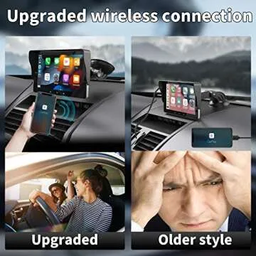 Wireless Apple Carplay Screen for Car, 7" Portable Apple Carplay & Android Auto Car Stereo, Portable Car Stereo Touchscreen with Mirror Link/GPS Navigation/AUX/Voice Control/Bluetooth for All Vehicles