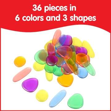 edxeducation-13228 Junior Rainbow Pebbles - Clear Colors - Mini Jar - Ages 18M+ - Sorting and Stacking Stones - Early Math Manipulative for Children - First Counting and Construction Toy