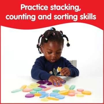 edxeducation-13228 Junior Rainbow Pebbles - Clear Colors - Mini Jar - Ages 18M+ - Sorting and Stacking Stones - Early Math Manipulative for Children - First Counting and Construction Toy